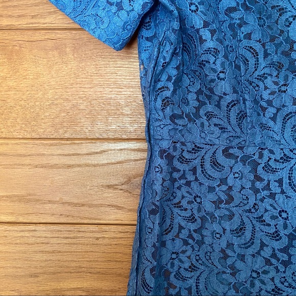 Vintage blue lace handmade A-line belted dress - Picture 9 of 11